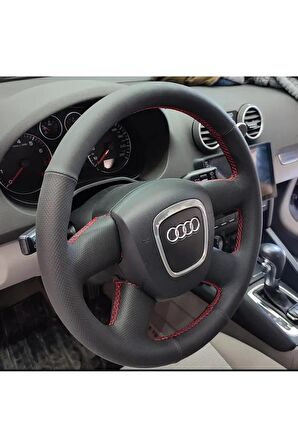 AUDİ A3 Uyumlu SPORTBACK ARACA ÖZEL DİREKSİYON KILIFI KIRMIZI İPLİ