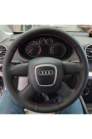 AUDİ A3 Uyumlu SPORTBACK ARACA ÖZEL DİREKSİYON KILIFI KIRMIZI İPLİ