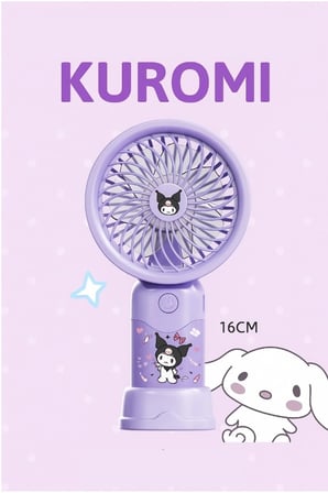 Sevimli Karakterli Şarjlı El Fanı 3 Kademeli Serinletici Vantilatör Kuromi Stickerlı Fan