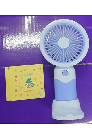 Sevimli Karakterli Şarjlı El Fanı 3 Kademeli Serinletici Vantilatör Kuromi Stickerlı Fan