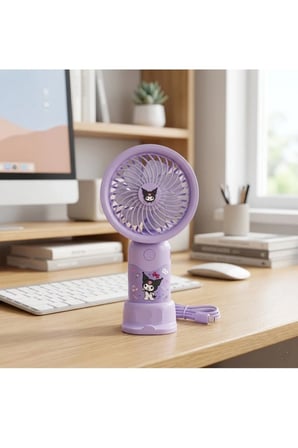 Sevimli Karakterli Şarjlı El Fanı 3 Kademeli Serinletici Vantilatör Kuromi Stickerlı Fan