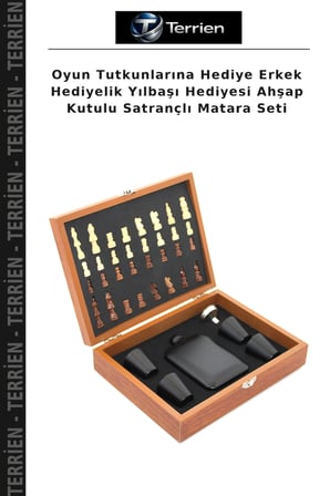 Oyun Tutkunlarına Hediye Erkek Hediyelik Yılbaşı Hediyesi Ahşap Kutulu Satrançlı Matara Seti
