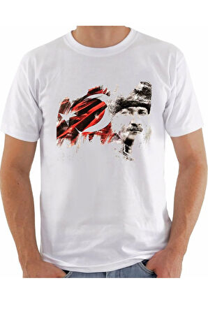 Baskılı Atatürk Kadın Erkek Unisex Bisiklet Yaka Baskılı T-shirt Siyah Beyaz Gri tshirt tişört