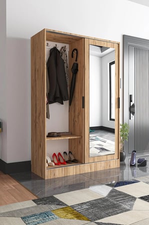 Tumblera Mobilya Aura Dual Pine Portmanto Aynalı Sürgü Kapaklı Atlantik Çam 120 cm Genişlik 185 cm Yükseklik 48 cm Derinlik
