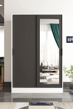 Tumblera Mobilya Aura Grey White Aynalı Sürgü Kapaklı Portmanto Vestiyer Ayakkabılık Dolabı