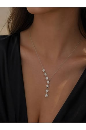 Aura Gümüş Renk Yıldız Detaylı Zirkon Taşlı Y Kolye