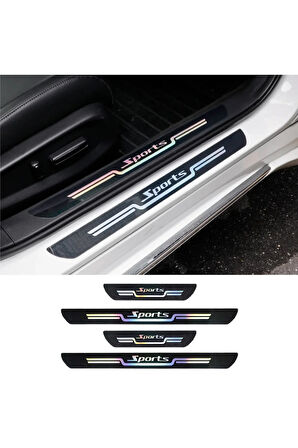 Peugeot Hologram Logolu Araca Özel Marka Logolu Aynalı Kapı Eşiği Koruyucu Yapıştırma 4'lü Set