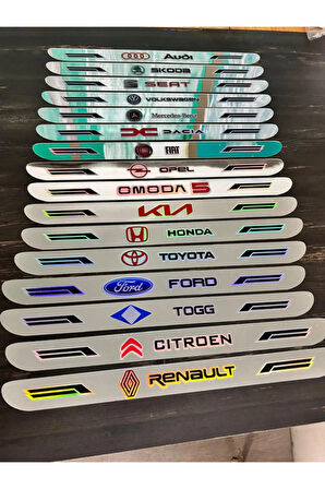 Volvo Hologram Logolu Araca Özel Marka Logolu Aynalı Kapı Eşiği Koruyucu Yapıştırma 4'lü Set