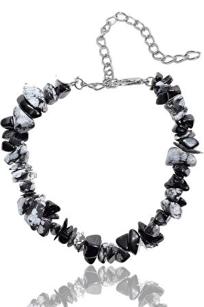 Sertifikalı Karlı Obsidyen Kırık Doğal Taşlı Bileklik 1.kalite (MEKSİKA)