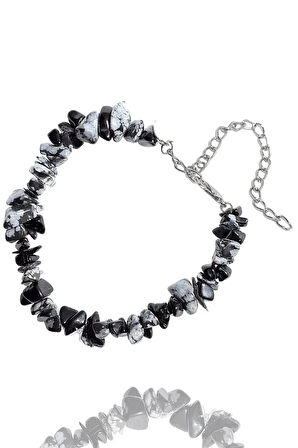 Sertifikalı Karlı Obsidyen Kırık Doğal Taşlı Bileklik 1.kalite (MEKSİKA)