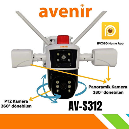 Avenir AV-S312 (Wifi) 12MP 3x4mp Kameralı Onvif Destekli Ptz/Panoramik