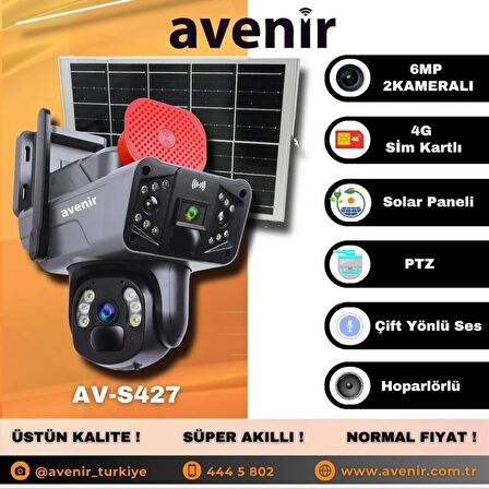 Avenir Av-S427 Modeli  4g 6mp Dual Lens Güneş Panelli Solar Kamera