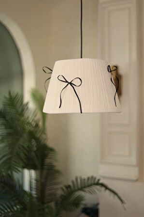 Krem Kadife Süet Siyah Fiyonk Kurdele Modern Sarkıt Avize