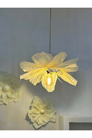 İtalyan Krapon Kağıt Krem Flora El Yapımı Sarkıt Avize