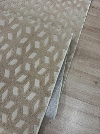 Camel Renk Geometrik Oyma Kabartma Desenli Pamuk Dokuma Tabanlı Lüks Makina Halısı