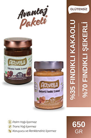 Activella Kakaolu Fındık Ezmesi 330gr %35 Fındıklı + Şekerli Fındık Ezmesi 320gr %70 Fındıklı