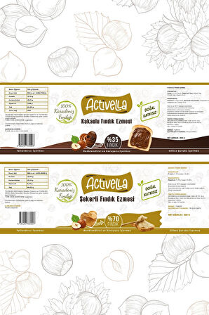 Activella Kakaolu Fındık Ezmesi 330gr %35 Fındıklı + Şekerli Fındık Ezmesi 320gr %70 Fındıklı