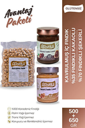 Activella Kakaolu 330gr %35 Fındıklı + Şekerli 320gr %70 Fındıklı + Kavrulmuş İç Fındık 500gr