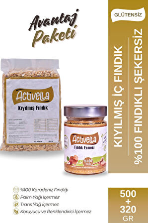 Activella Şekersiz Fındık Ezmesi 320gr %100 Fındıklı + Kıyılmış İç Fındık 500gr
