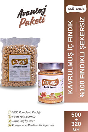 Activella Şekersiz Fındık Ezmesi 320gr %100 Fındıklı + Kavrulmuş İç Fındık 500gr