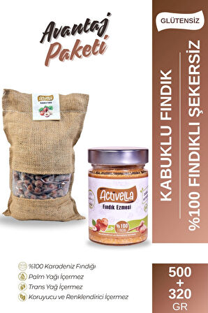 Activella Şekersiz Fındık Ezmesi 320gr %100 Fındıklı + Kabuklu Fındık 500gr