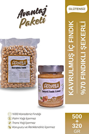 Activella Şekerli Fındık Ezmesi 320gr %70 Fındıklı + Kavrulmuş İç Fındık 500gr