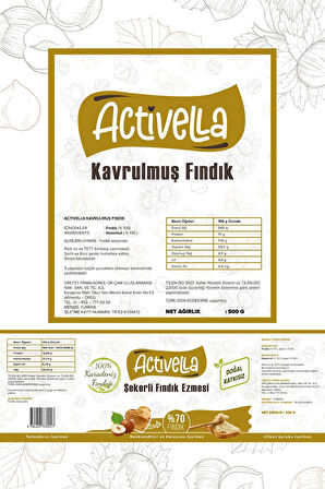 Activella Şekerli Fındık Ezmesi 320gr %70 Fındıklı + Kavrulmuş İç Fındık 500gr