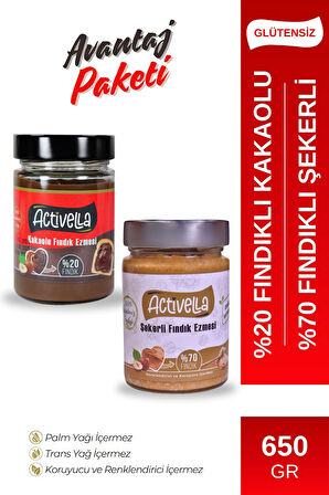 Activella Kakaolu Fındık Ezmesi 330gr %20 Fındıklı + Şekerli Fındık Ezmesi 320gr %70 Fındıklı