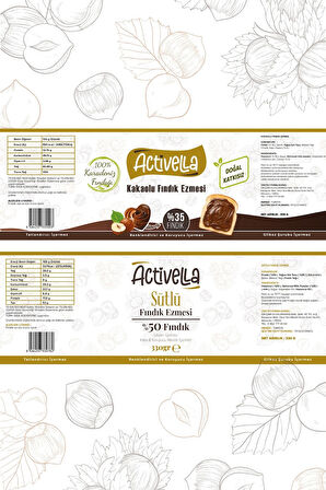Activella Kakaolu Fındık Ezmesi 330gr %35 Fındıklı + Sütlü Fındık Ezmesi 330gr %50 Fındıklı