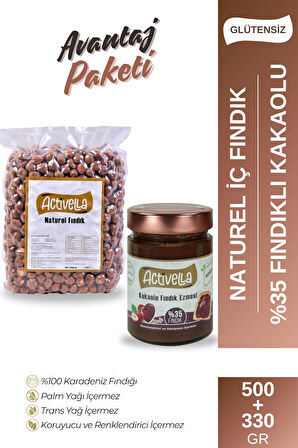 Activella Kakaolu Fındık Ezmesi 330gr %35 Fındıklı + Natürel İç Fındık 500gr