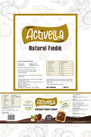 Activella Kakaolu Fındık Ezmesi 330gr %35 Fındıklı + Natürel İç Fındık 500gr