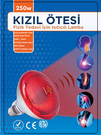 Avarson (3 Adet) 250W Kızılötesi (infrared) Isıtıcılı Fizik Tedavi Lambası (Kırmızı Işık) E27 (Kalın Duy)