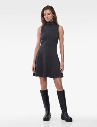 Kolsuz Dik Yaka Kloş Mini Elbise 7WAK80010EK - KOTON - ANTRASİT - XL