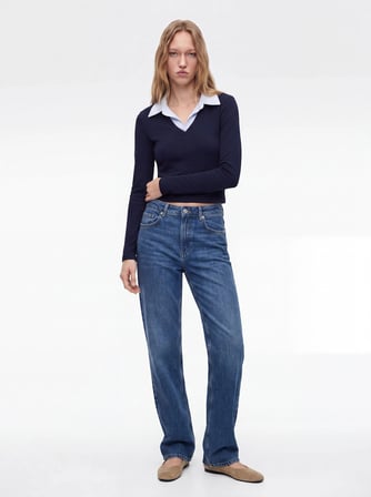 Katlı Slim Fit Uzun Kollu Tişört 7WAL10124IK - KOTON - LACİVERT - M