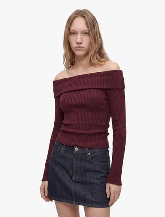Omzu Açık Uzun Kollu Tişört 7WAL10136IK - KOTON - BORDO - XL