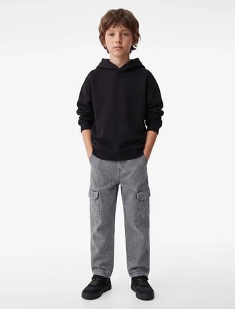 Şardonlu Oversize Okul Sweatshirt 7WKB10027TK - KOTON - SİYAH - 7-8