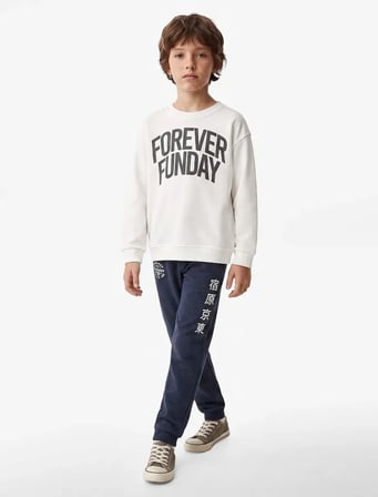 Bisiklet Yaka Baskılı Oversize Sweatshirt 7WKB10166TK - KOTON - EKRU - 11-12