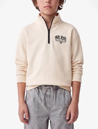 Uzun Kollu Dik Yaka Sweatshirt 7WKB10295TK - KOTON - BEJ - 11-12