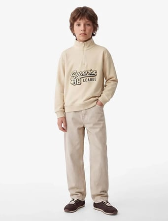 Pamuklu Dik Yaka Sweatshirt 7WKB10298TK - KOTON - BEJ - 11-12