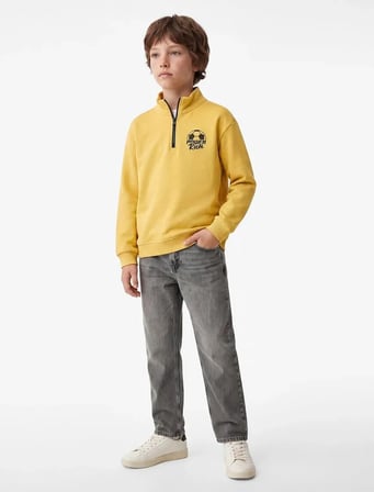 Fermuar Detaylı Dik Yaka Baskılı Sweatshirt 7WKB10312TK - KOTON - HARDAL - 11-12