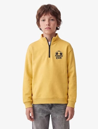 Fermuar Detaylı Dik Yaka Baskılı Sweatshirt 7WKB10312TK - KOTON - HARDAL - 11-12