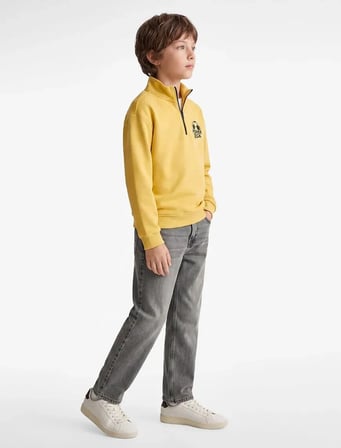 Fermuar Detaylı Dik Yaka Baskılı Sweatshirt 7WKB10312TK - KOTON - HARDAL - 11-12