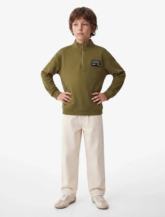 Yarım Fermuarlı Dik Yaka Sweatshirt 7WKB10314TK - KOTON - HAKİ - 13-14