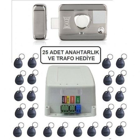 Kale SESSİZ + GÜVENLİ manyetik elektrikli trajlı apartman kapı kilidi motorlu otomat + kartlı sistemi + trafosu + 25 çip
