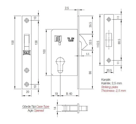 Kale 201/40 40 mm silindirli sürme kapı kilidi