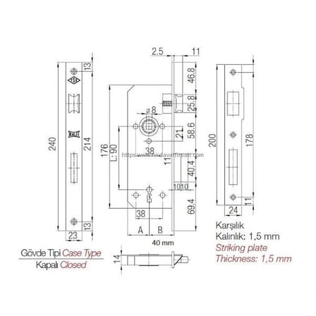 Özcanlar 40 mm oval ayna SİYAH ekstra oda kapı kilidi