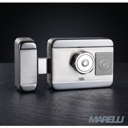 Marelli SENSÖRLÜ motorlu SESSİZ + GÜVENLİ manyetik elektrikli trajlı apartman kapı kilidi motorlu otomat + kartlı sistemi + trafosu + 25 çip