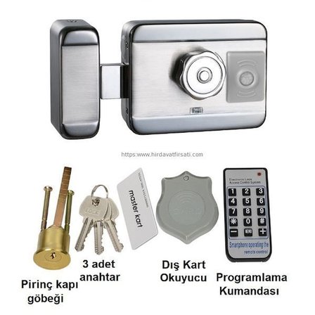 Marelli SENSÖRLÜ motorlu SESSİZ + GÜVENLİ manyetik elektrikli trajlı apartman kapı kilidi motorlu otomat + kartlı sistemi + trafosu + 25 çip