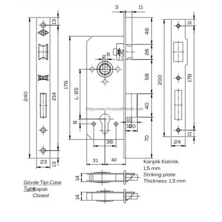 Kale 152/R 40 mm oval ayna gömme silindirli kilit barelli