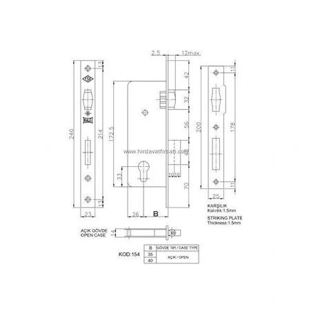 Kale 154/40 40 mm geniş makaralı silindirli kilit saten ayna